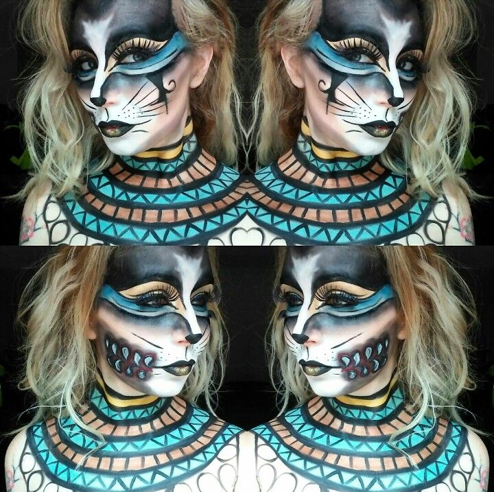 Egyptian Mask, Theater Makeup, Halloween Costumes Plus Size, Egypt Cat, Body Painting Festival, Creepy Makeup, Theatre Makeup, Egyptian Cat, Face Paintings