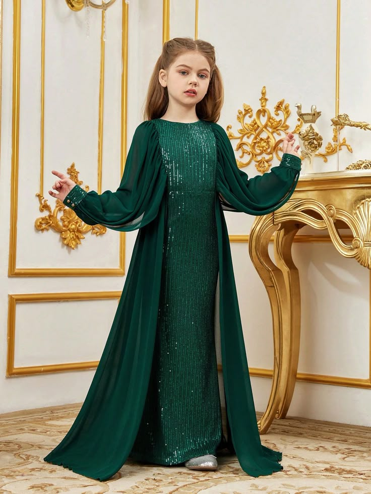 Party Wear Girls Dresses, A-line Dresses, Girls Dresses Ideas, Kids Dress Ideas, Green Dress Look, Party Wear Dress Ideas, Simple Sleeves Design, Long Dresses For Wedding, Girls Party Wear Dress