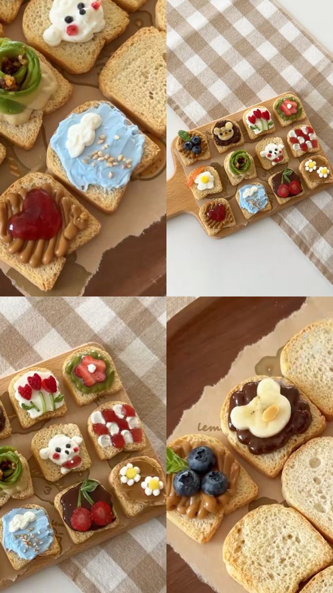 Aesthetic breakfast idea aesthetic food ideas aesthetic layout of food inspiration breakfast idea of Instagram layout design for Instagram mini breakfast ideas health and cute food ideas and design Dessert Toast Ideas, Mini Toast Ideas, Bread Tray Ideas Display, Cute Toast Ideas, Mini Toast Appetizers, Cute Sandwiches, Teddy Bear Toast, Toast Aesthetic, Mini Toast