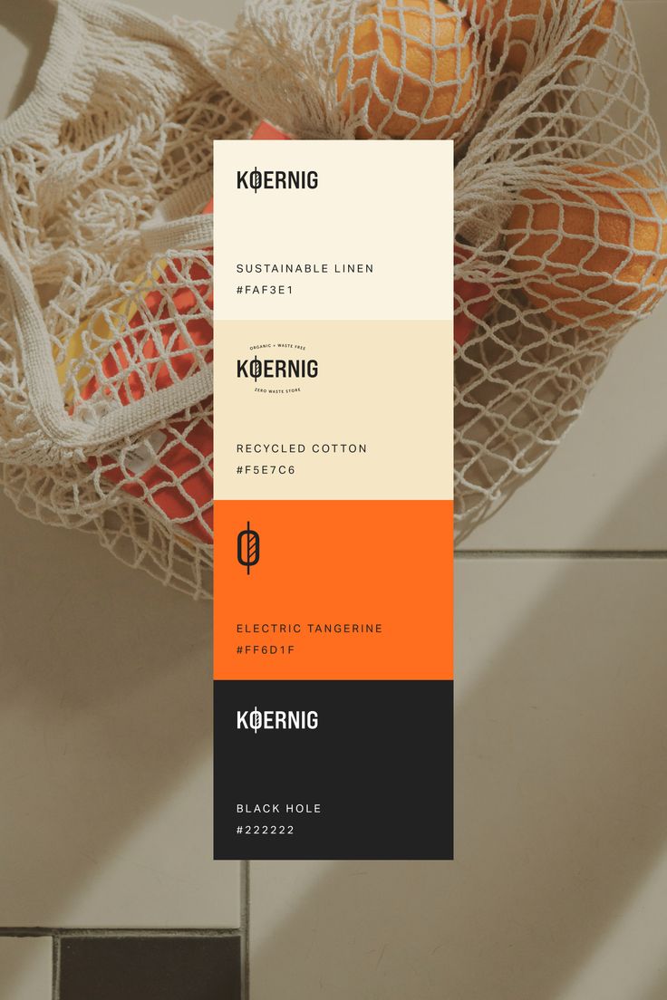 an orange and black color scheme with the words koening on it