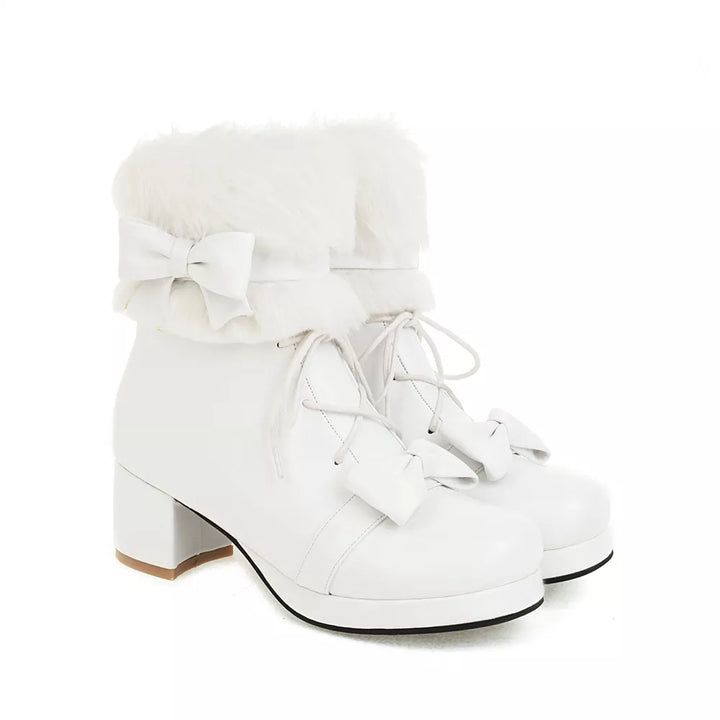 ❄️ Graceful Winter Chic: Step into a world of winter enchantment with Winter Princess Ankle Boots, where grace meets warmth in every step. These boots are the perfect choice for those who want to embrace the cold season with elegance and style. Winter High Ankle Synthetic Platform Boots, Winter High-top Synthetic Heeled Boots, Winter Heeled Boots With Round Toe, White Lace-up Heeled Boots For Winter, Winter High Heel Mid-calf Synthetic Boots, Winter High Heel Synthetic Boots, High Heel Synthetic Boots For Winter, Winter Synthetic High Heel Mid-calf Boots, Synthetic High Heel Mid-calf Boots For Winter