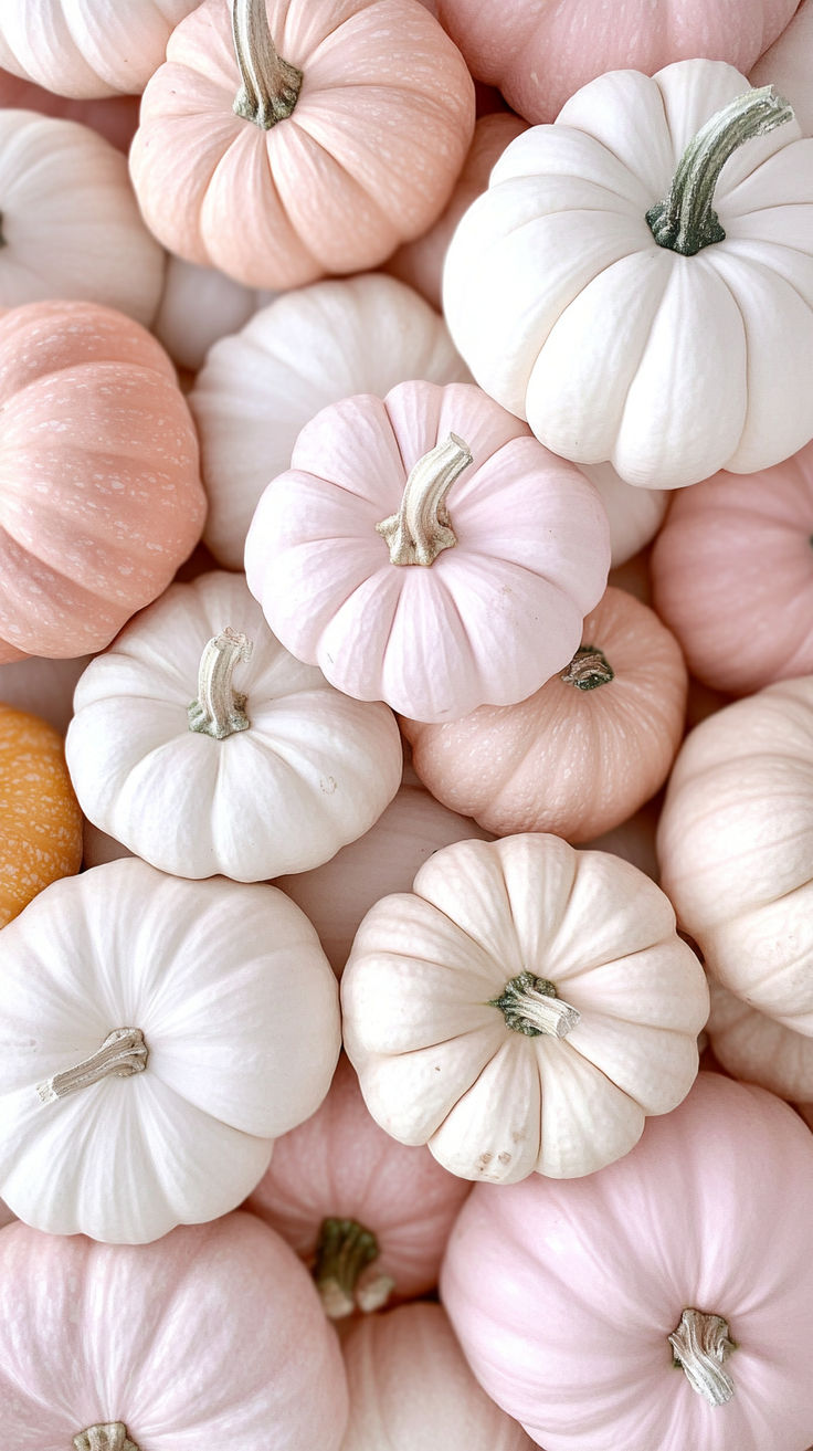 a pile of white and pink pumpkins sitting on top of each other