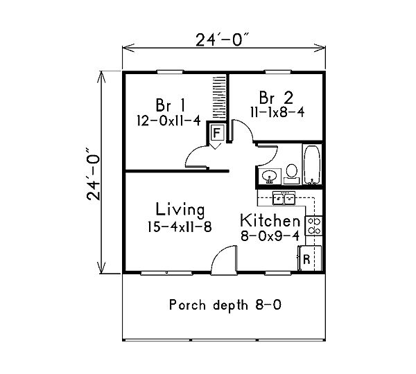 the floor plan for a small house with two bedroom and living areas on each side