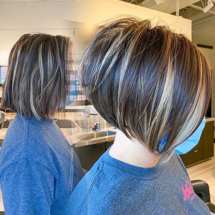 Stacked Bob Balayage, Angled Bob Haircuts 2023, Short Bob With Thick Hair, Medium Inverted Bob Haircut With Layers, Chin Length Stacked Hair, Stacked Short Bob Haircut, Bob Back View Short, Back Of Bob Haircut Stacked, Modern Stacked Bob