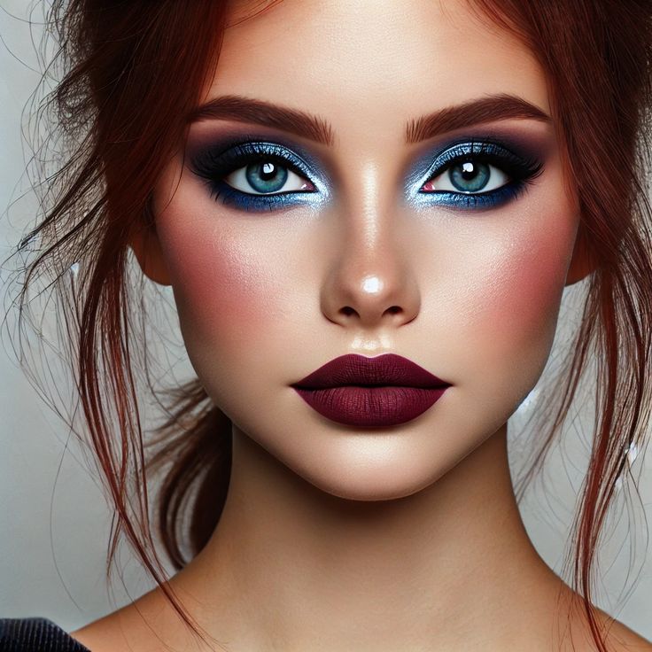 Makeup Ideas Red Hair Blue Eyes, Blue Eyes Red Hair Makeup, Fall Winter Makeup, Red Hair Makeup, Red Hair Blue Eyes, Winter Color Palette, Winter Makeup, Winter Colors, Blue Hair