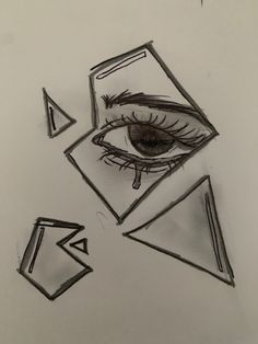 a pencil drawing of an eye with triangles around it and the eyes are drawn on paper