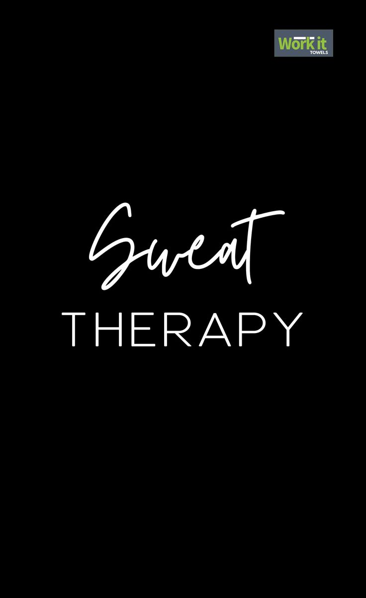 the words sweat therapy written in white on a black background