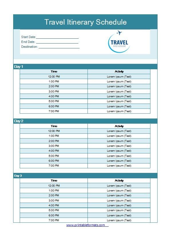 travel itinerary schedule template