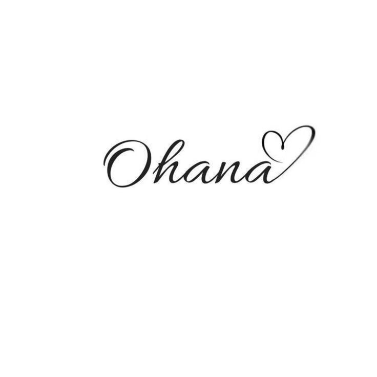 the word ohana written in cursive writing on a white background with hearts