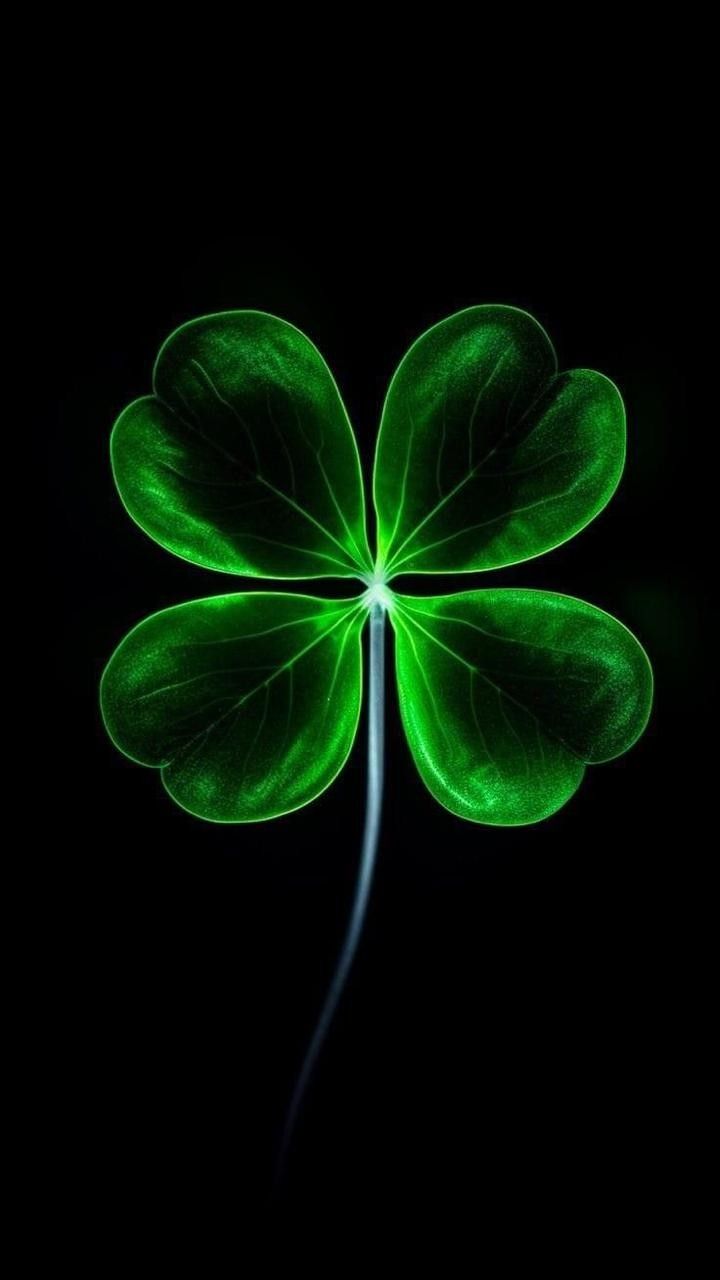 a four leaf clover in the dark with its green light shining on it's side