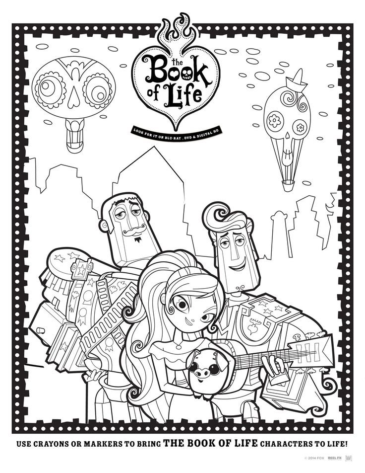 the book of life coloring pages for kids and adults with pictures of characters in black and white