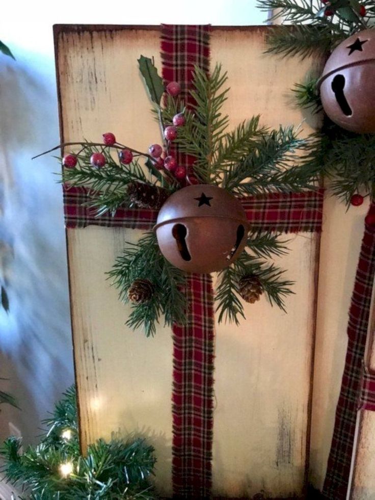 an old wooden box decorated with christmas decorations