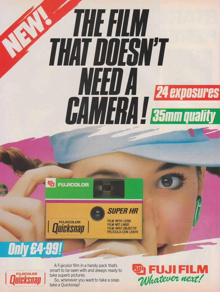 an advertisement for the fuji film that doesn't need a camera, featuring a woman with a hat on her head