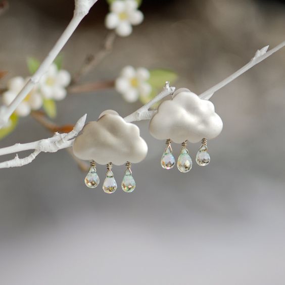 Rain Earrings, Cloud Earrings, Blue Topaz Earrings, Topaz Earrings, Birthstone Earring, Bijoux Diy, Pretty Jewellery, Polymer Clay Jewelry, Cute Earrings