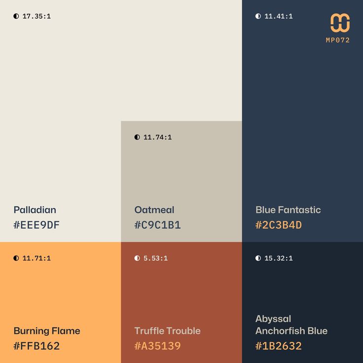 the color scheme for different shades of blue, orange and yellow