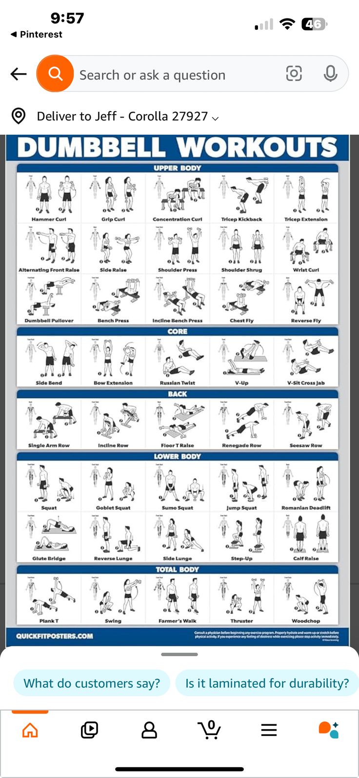 the dumbbell workout plan is displayed on an iphone screen, with instructions to use it