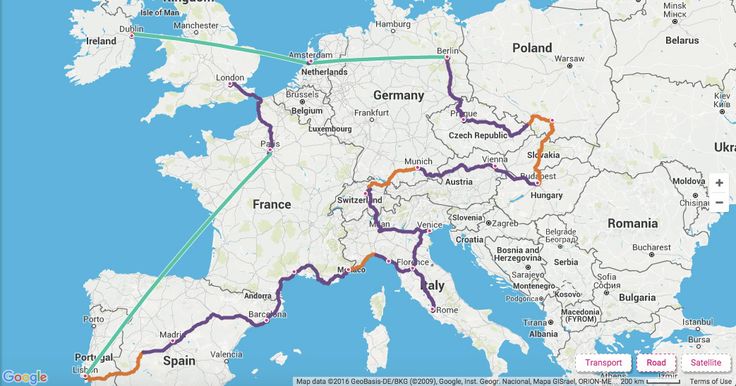 a map showing the route of trains in europe