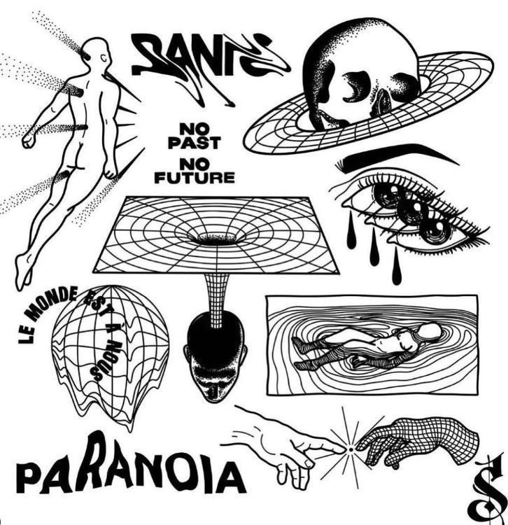 an image of various things in black and white with the words paranoid written on it