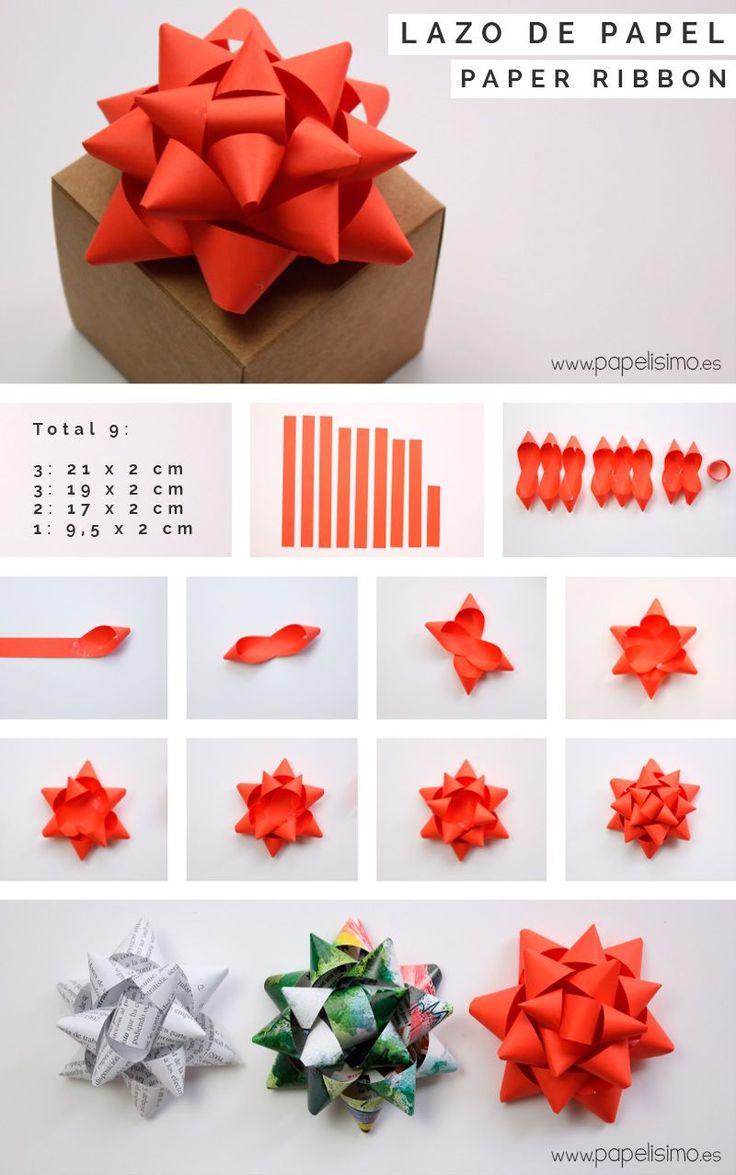 the instructions for how to make an origami bow with paper ribbon and scissors