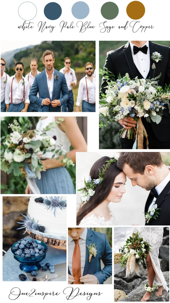 a collage of photos with different colors and flowers on them, including the bride and groom