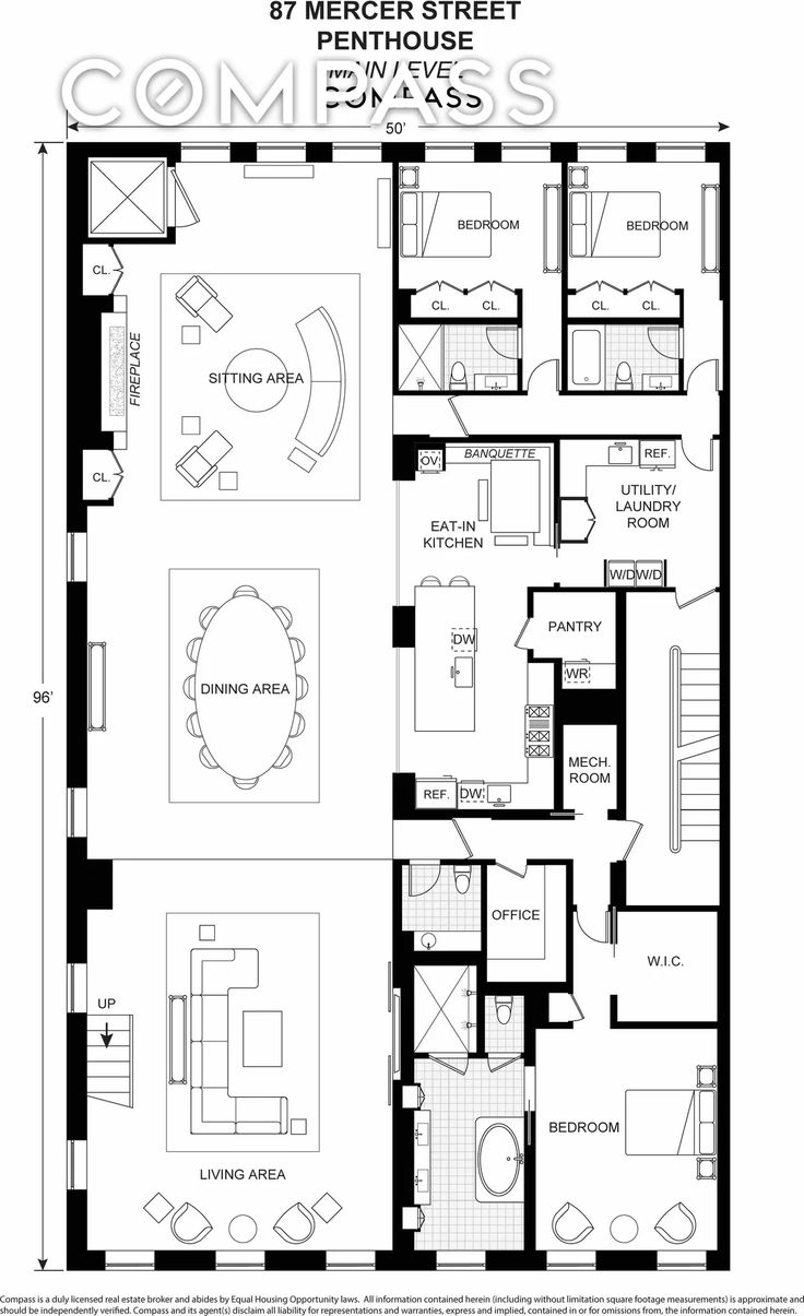 the floor plan for an apartment with three bedroom and two bathroom areas, including a living room