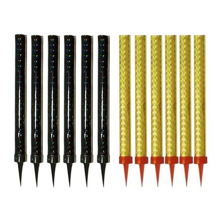 six yellow and black pens with red tips