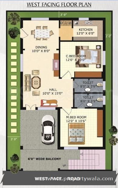 the west facing floor plan is shown