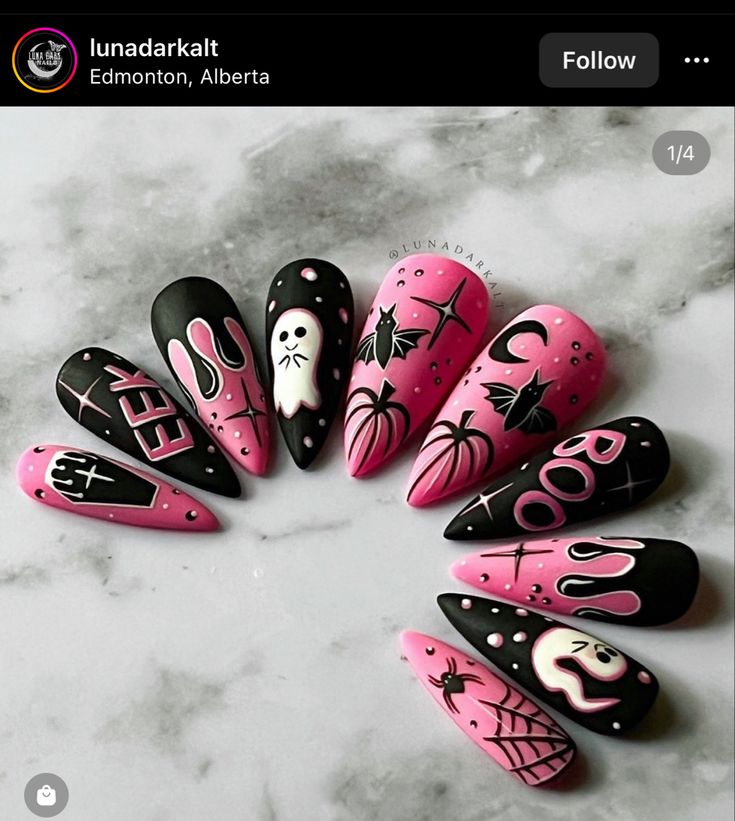 Pastel Goth Nails, Goth Nail Art, Halloween Nail Art Easy, Horror Nails, Witchy Nails, Halloween Acrylic Nails, Punk Nails, Gothic Nails, Goth Nails