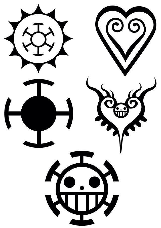 four different types of symbols in black and white, each with an image of a heart