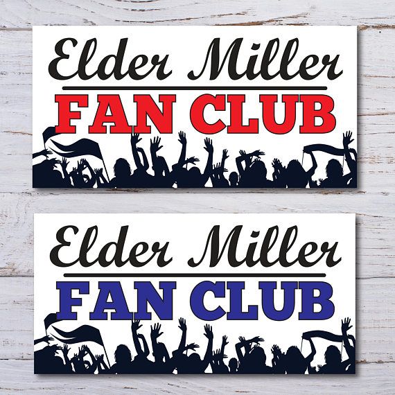 two business cards with the words elder miller fan club and an image of people raising their hands