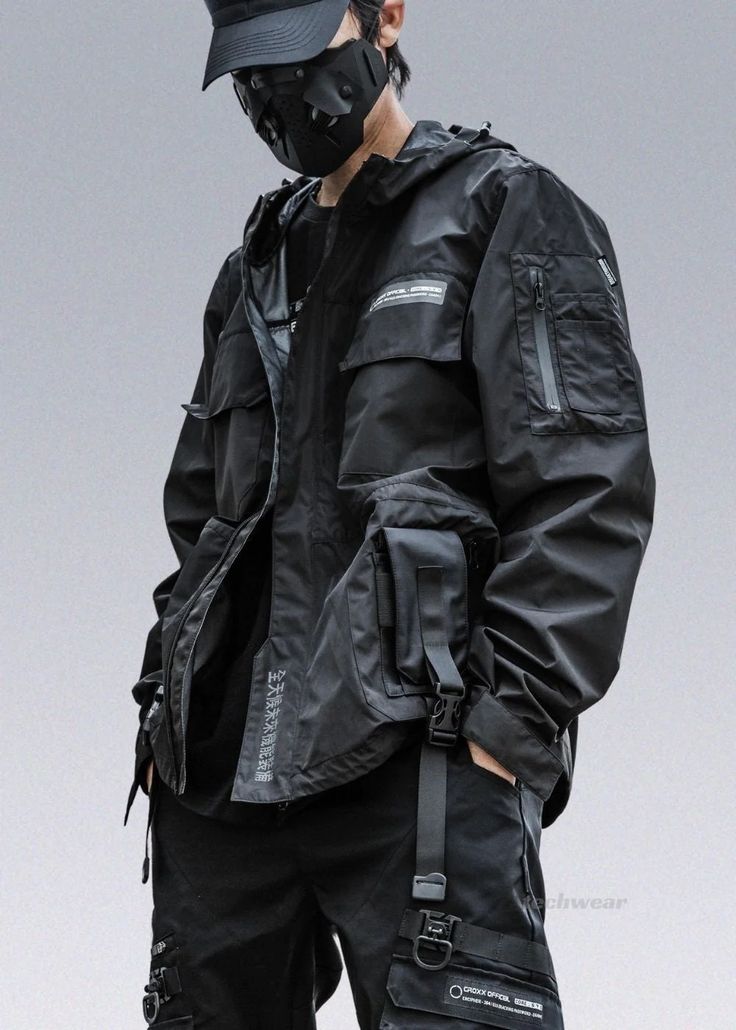 Techwear Style All-weather Reflective Jackets - CROXX® - X Cyberwear Men, Techwear Mens, Dystopian Clothes, Techwear Vest, Black Techwear, Techwear Men, Tactical Suit, Futuristic Clothing, Techwear Jacket