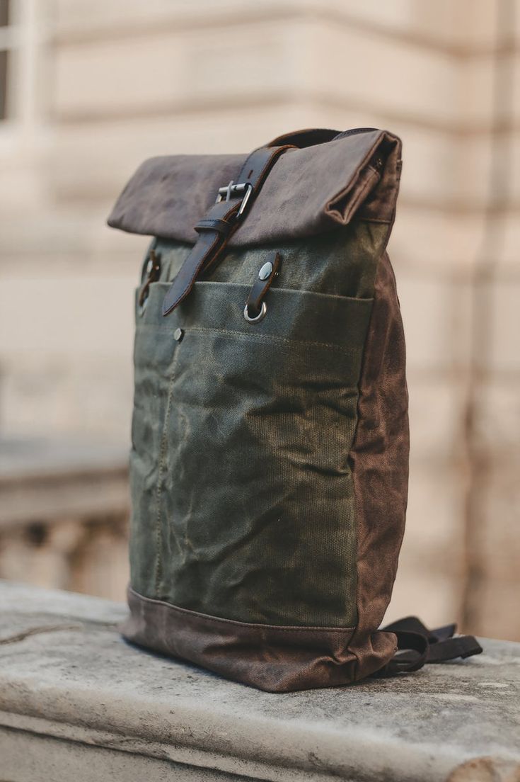 Backpack Design Concept, Vintage Canvas Bags, Oil Cloth Bags, Roll Top Backpack, Waxed Canvas Backpack, Rolltop Backpack, Waxed Canvas Bag, Canvas Rucksack, Canvas Leather Bag