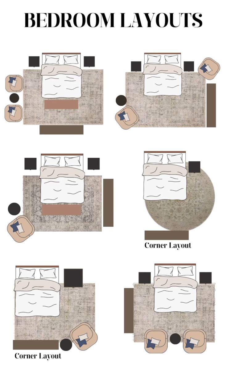 the bed room layouts are shown in three different colors and sizes, including one for each