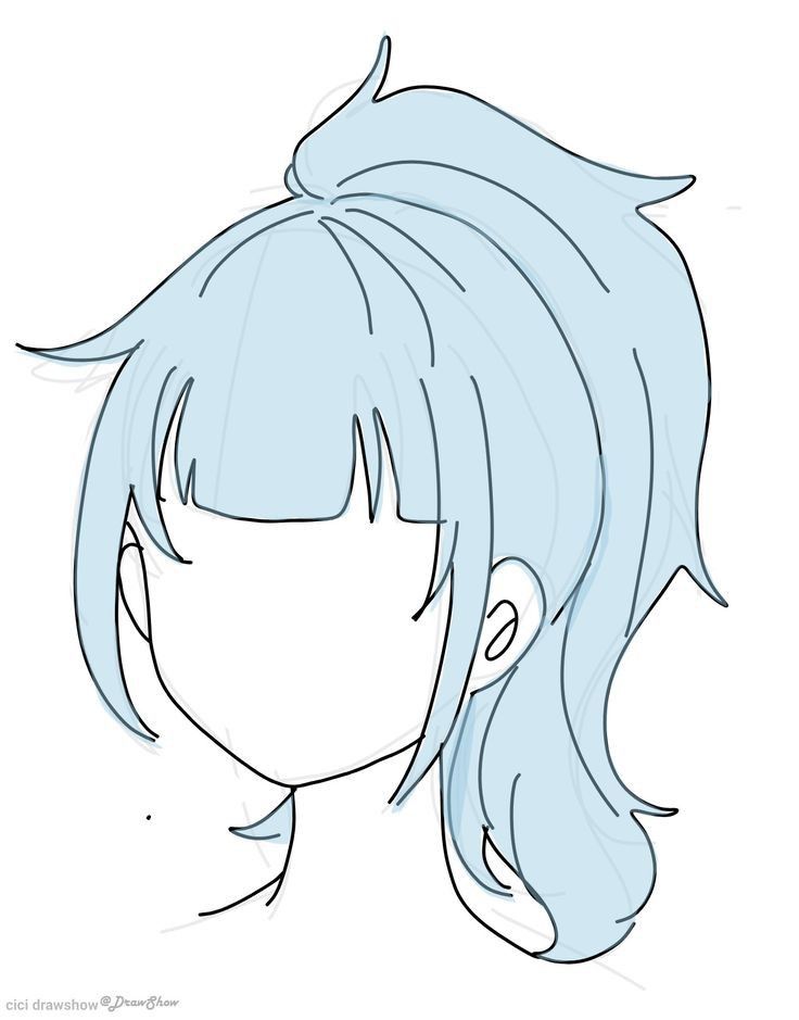 Art Base With Hair And Eyes, Oc Drawing Base With Hair, Simple Anime Hair, Anime Ponytail Drawing, Hair Template Drawing, Anime Hair Sketch, Oc Base Girl, Drawing Base Hair, Gacha Hair Base