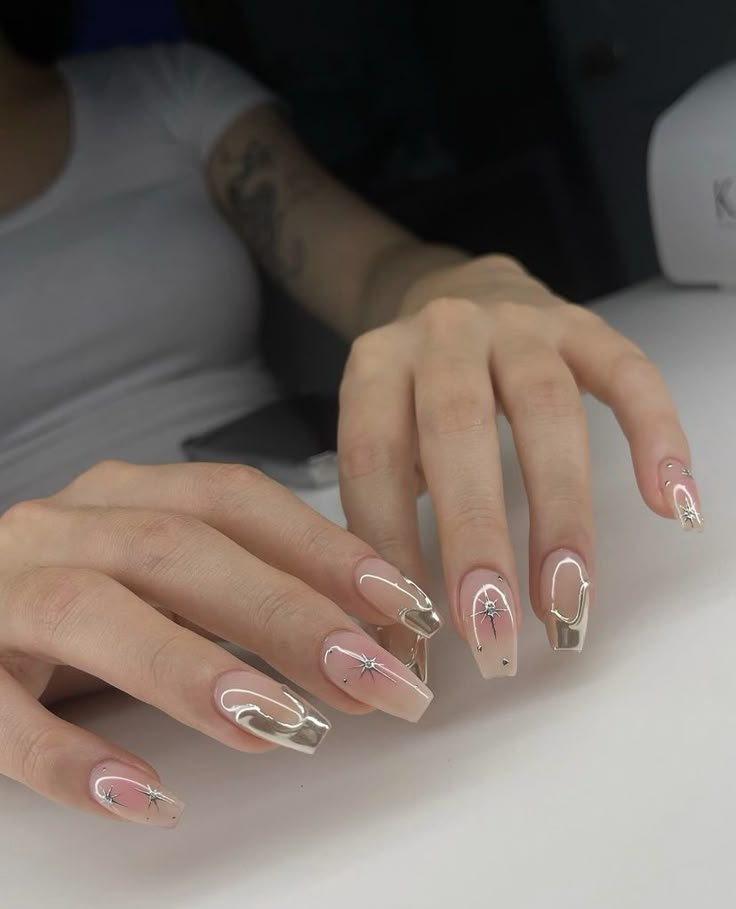 Prom 2024 Nails, Simple Coquette Nails, Nail Ideas At Home, Winter Chrome Nails, Pink Star Nails, Nails Inspo Fall, Latte Nails, Dreamy Nail, Indian Nails