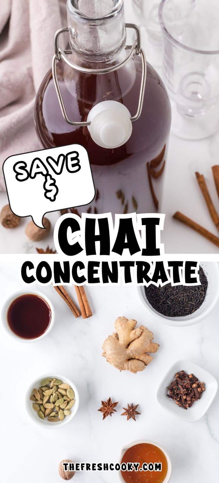 the ingredients to make chai concentrate are shown in bowls