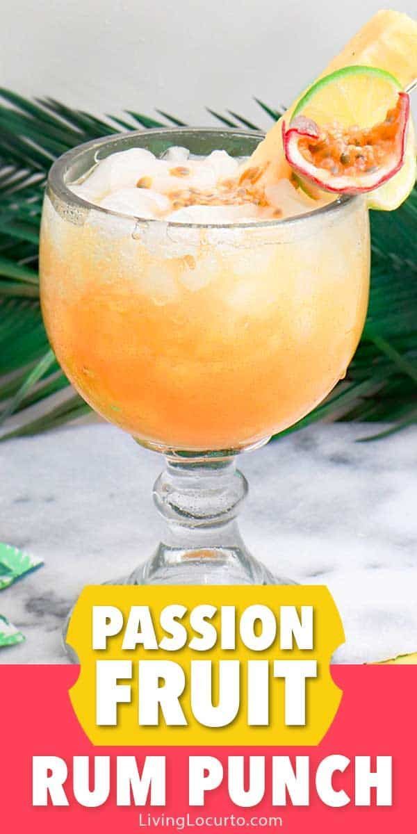 An easy Passion Fruit Tropical Rum Punch cocktail recipe. Make a pitcher of this easy tropical rum drink for your next party. Luau party ideas. #rum #cocktail #luau Passion Fruit Alcoholic Drink, Rum Passion Fruit Cocktail, Passion Fruit Drinks Cocktails, Passion Fruit Juice Cocktail, Passion Fruit Cocktail Recipes, Passion Fruit Drinks, Passion Fruit Punch, Tropical Rum Punch, Passion Fruit Cocktail