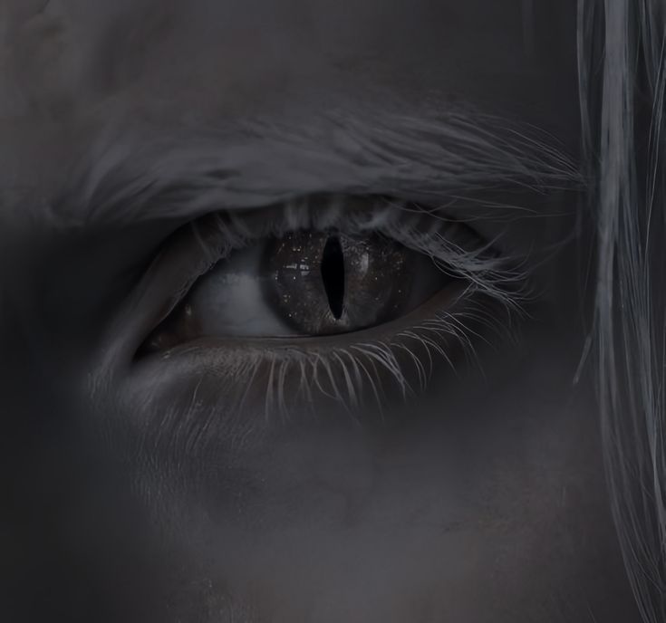 an image of a person's eye with long hair and grey eyeshade