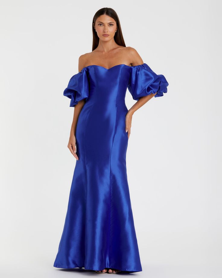 Sweetheart Off The Shoulder Puff Sleeve Gown Mac Duggal Prom, Puff Sleeve Gown, Summer Bridesmaid Dresses, Shoulder Puff Sleeve, Sleeve Gown, Rose Bleu, Bride Groom Dress, Western Chic, Daytime Dresses