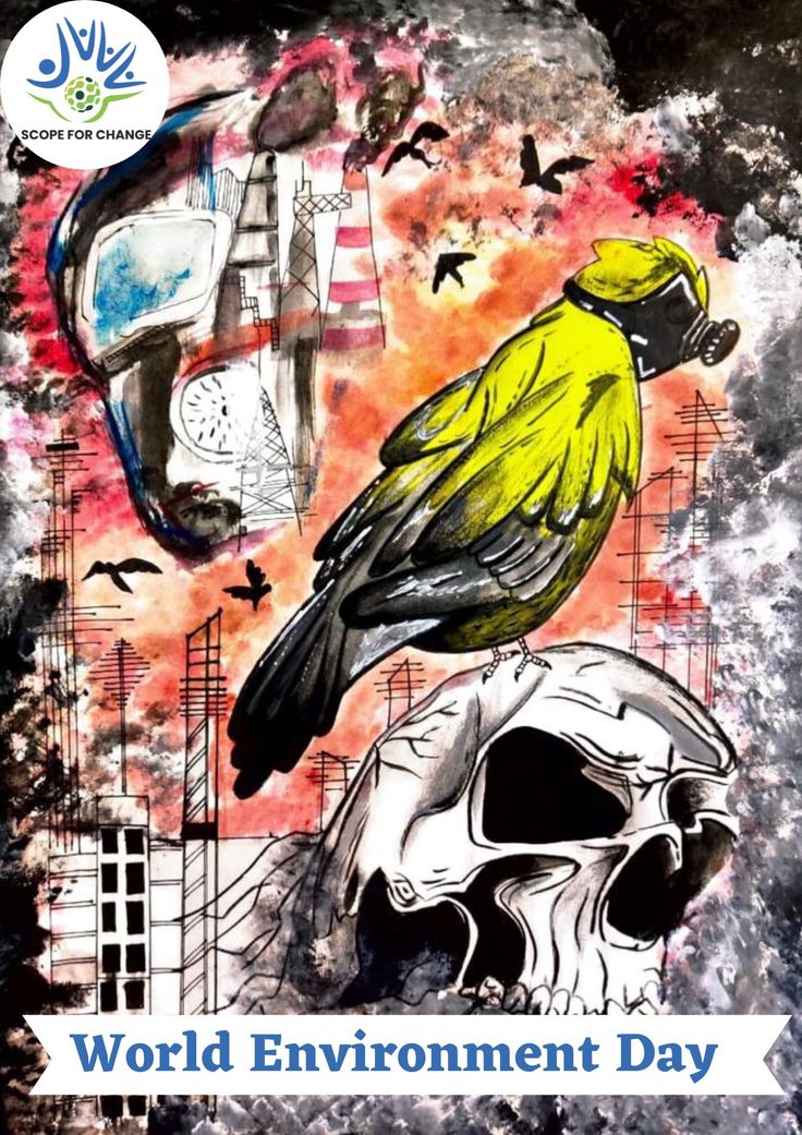 a yellow bird sitting on top of a skull