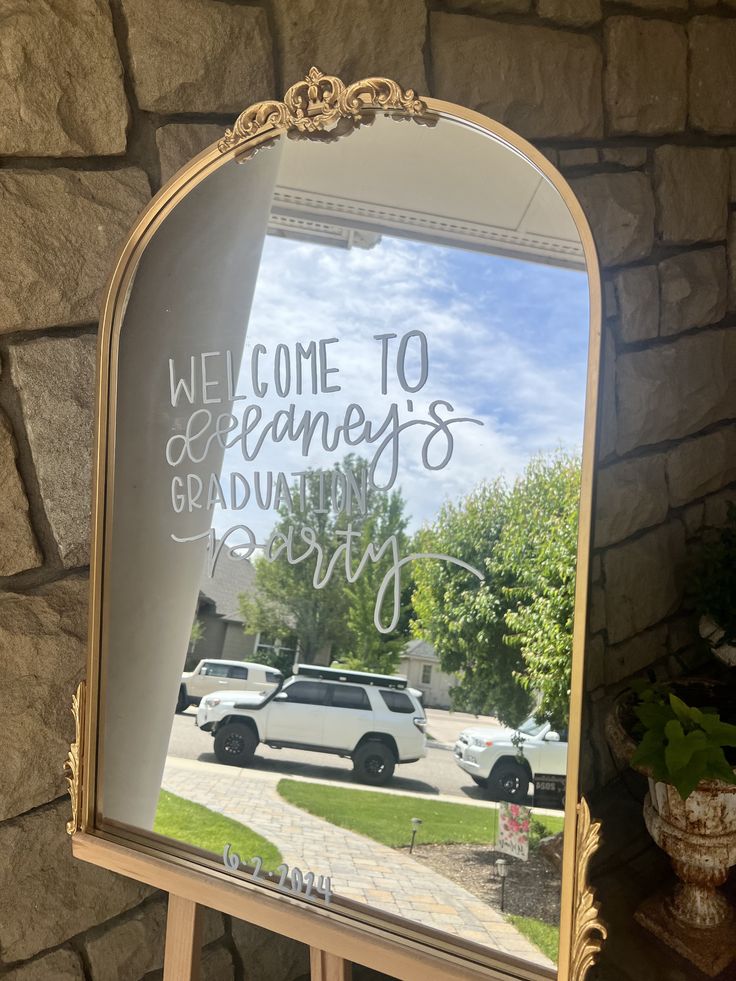 a mirror with the words welcome to creaney's bed and breakfast written on it