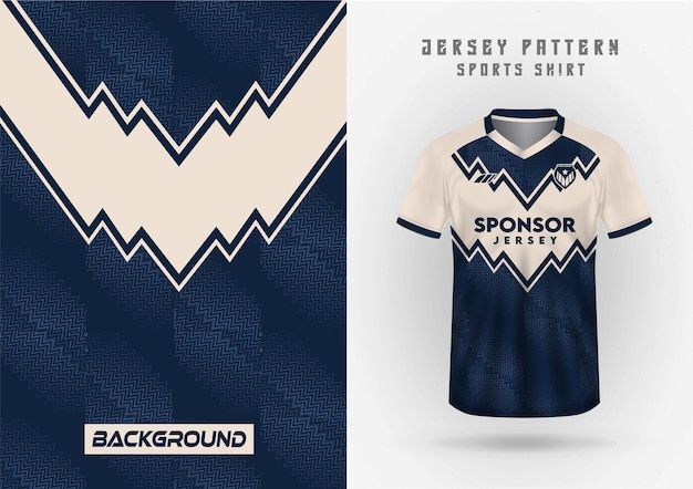 the back and front of a jersey with an image of mountains in blue, white and beige