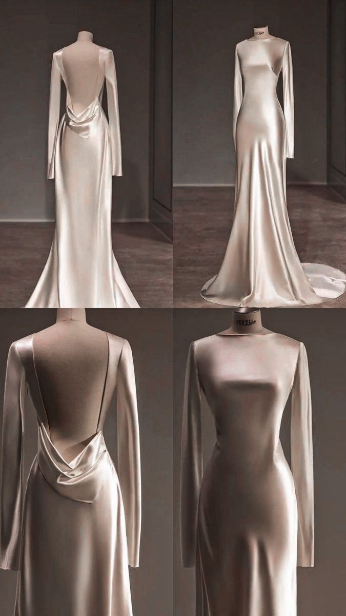 Aesthetic Wedding Dress Simple, Champagne Colored Wedding Dress, Wedding Dress While Pregnant, Wedding Witness Dress, Bridal Outfit Ideas Casual, Fashion Designer Style, Wedding Dress With Tattoos Brides, Long Sleeve Silk Wedding Dress, Classy Timeless Wedding Dress