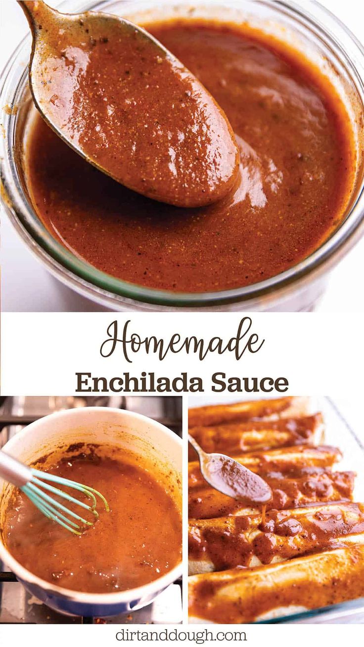 homemade enchilada sauce in a glass bowl with spoon