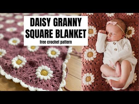 a baby laying on top of a blanket next to a crochet granny afghan