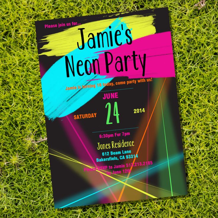 a party flyer sitting on top of green grass