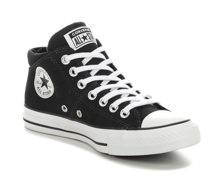 Give your wardrobe a new infusion of fun with these Converse® Madison Mid Sneakers. In this new twist on a classic favorite, you'll rock standout style with the lightly textured fabric upper. The contrasting colors will give you that added pop of style to help set off all your favorite casual styles. All Star branding details, Classic rubber toe cap and textured toe bumper, Cushioned footbed, Lace-up closure for a secure fit, Vulcanized midsole with sidewall trim, Rubber traction outsole, Soft c Converse Mid Tops, Star Branding, Mid Sneakers, All Stars Converse, Top Sneakers Women, Mid Top Sneakers, New Converse, Black Converse, Outfits With Converse