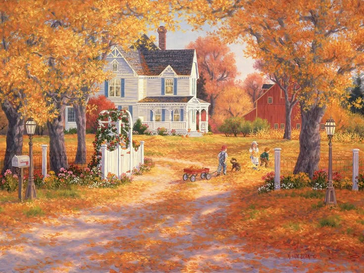 Autumn Leaves And Laughter by Randy Van Beek | FineArtCanvas.com Autumn Scenes, Autumn Scenery, Autumn Beauty, Fall Pictures, The Masterpiece, Autumn Art, Autumn Cozy, Autumn Aesthetic, Halloween Season