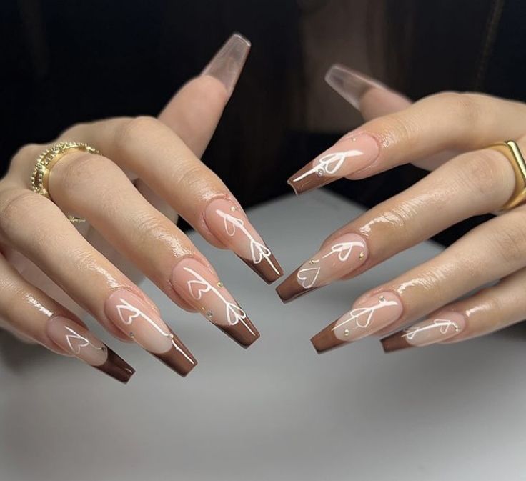 Cute Fall Nails, Brown Acrylic Nails, Wow Nails, Cute Nails For Fall, Short Acrylic Nails Designs, Pink Acrylic Nails, Square Acrylic Nails, Heart Nails, Pretty Acrylic Nails