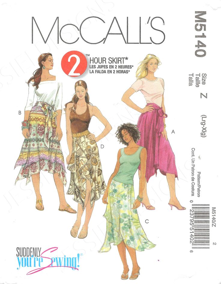 three women's dresses and one woman's top sewing pattern, including the skirt